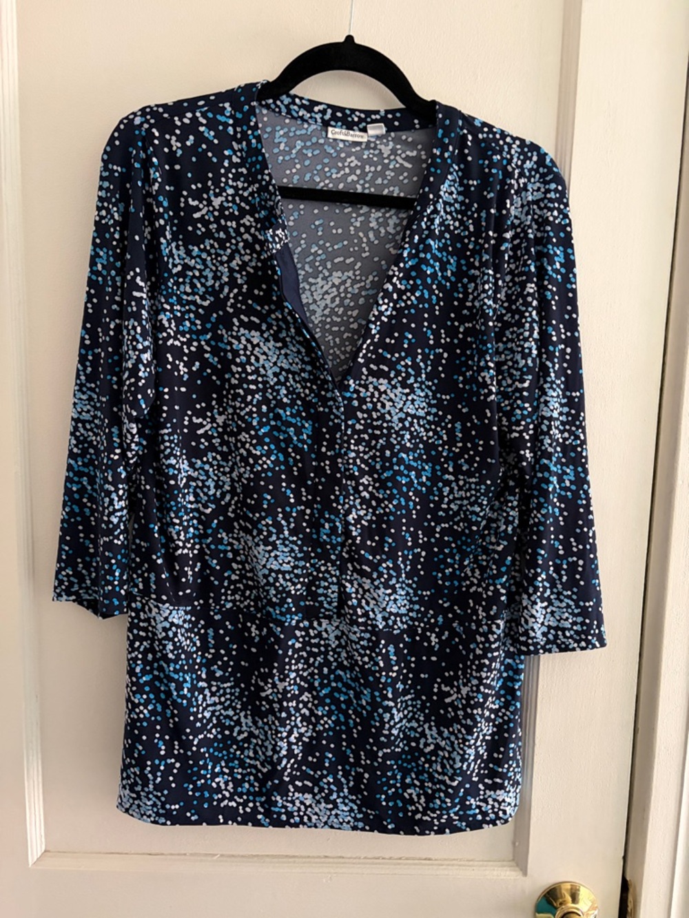 croft & barrow Navy Blue Multicolor Dot-Print Blouse